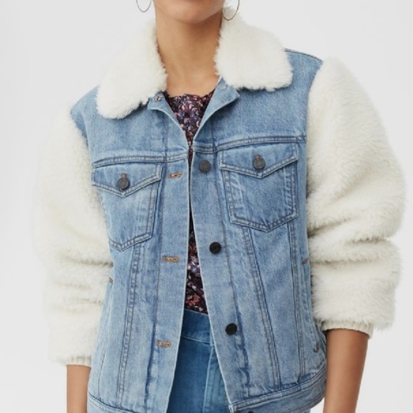 sherpa sleeve denim jacket